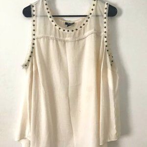 White Sleeveless Blouse with Metal Beading